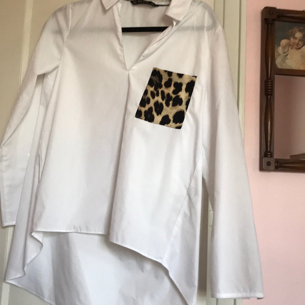 ZARA blouse with leopard pocket S